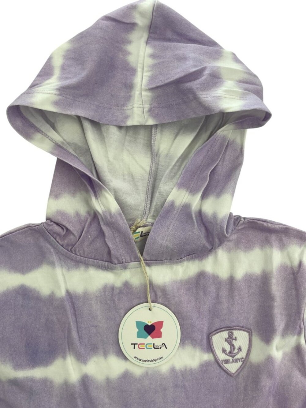 Teela NYC Purple Tie-Dye Hooded Dress Anchor Patch Cute Girls Size 8 MSRP$51 NWT - Picture 3 of 8